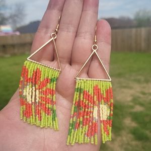 Handmade Spring Daisy Beaded Fringe Earrings - Clara